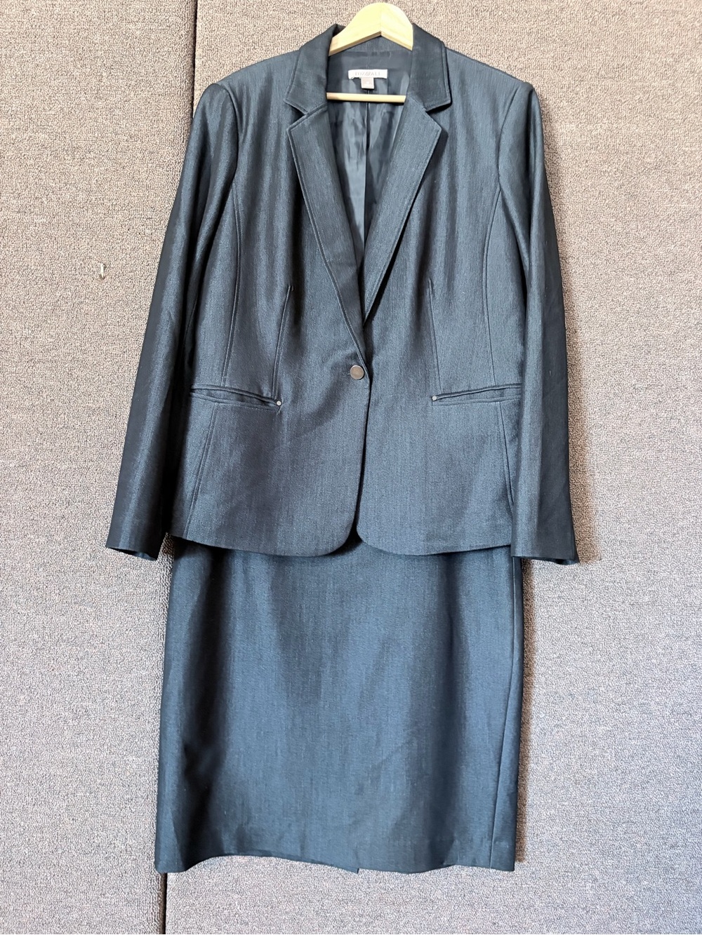 Roz & Ali Blue Black Skirt Suit Blazer 16 Skirt 14 Career 2 Piece